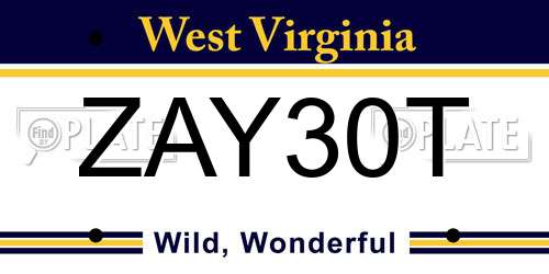 ZAY30T West Virginia License Plate