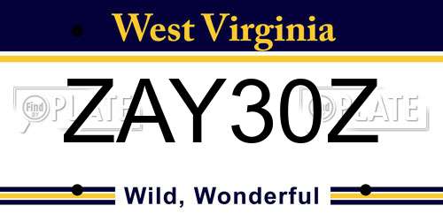 ZAY30Z West Virginia License Plate