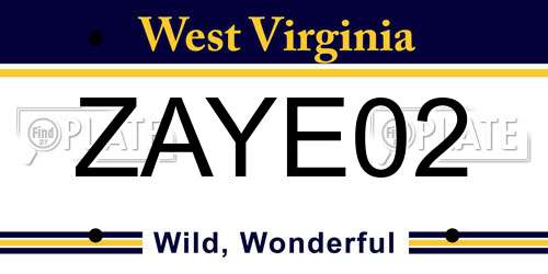 ZAYE02 West Virginia License Plate