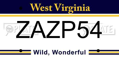 ZAZP54 West Virginia License Plate