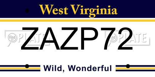 ZAZP72 West Virginia License Plate