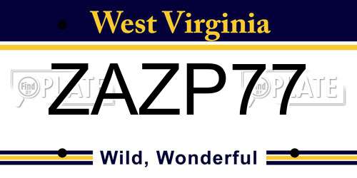 ZAZP77 West Virginia License Plate