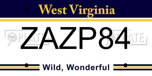 ZAZP84 West Virginia License Plate