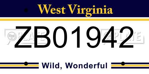 ZB01942 West Virginia License Plate
