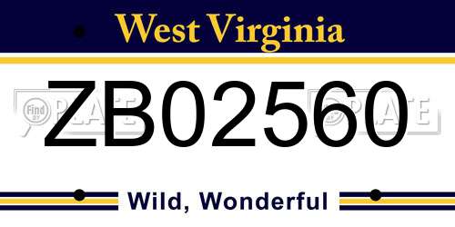 ZB02560 West Virginia License Plate