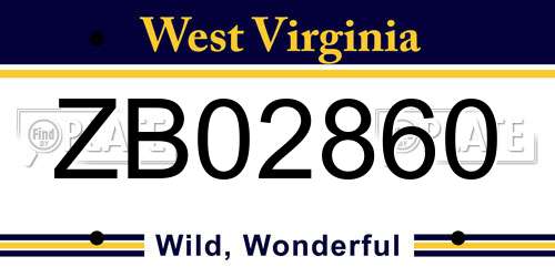 ZB02860 West Virginia License Plate