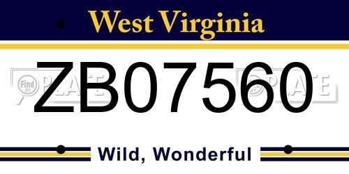 ZB07560 West Virginia License Plate