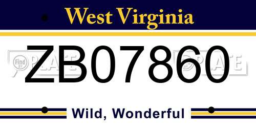 ZB07860 West Virginia License Plate