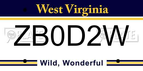 ZB0D2W West Virginia License Plate