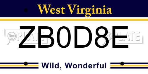 ZB0D8E West Virginia License Plate