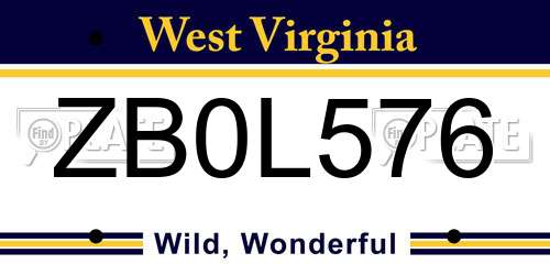 ZB0L576 West Virginia License Plate