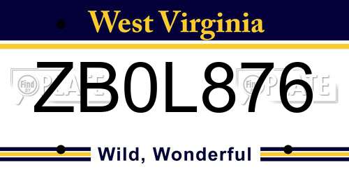 ZB0L876 West Virginia License Plate