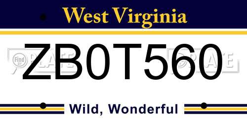 ZB0T560 West Virginia License Plate