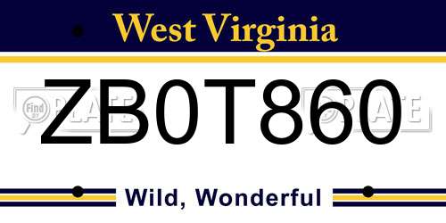 ZB0T860 West Virginia License Plate