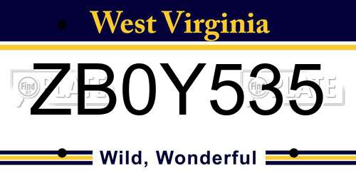 ZB0Y535 West Virginia License Plate