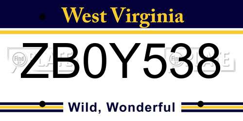 ZB0Y538 West Virginia License Plate