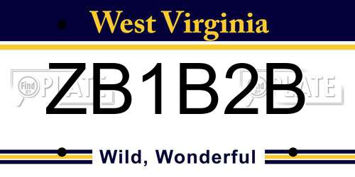 ZB1B2B West Virginia License Plate