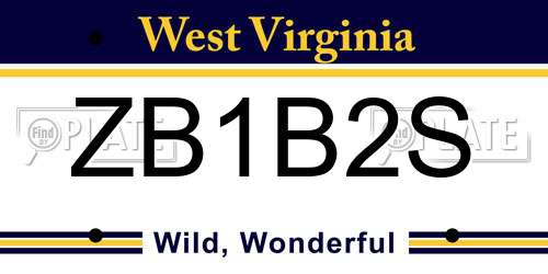 ZB1B2S West Virginia License Plate