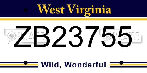 ZB23755 West Virginia License Plate