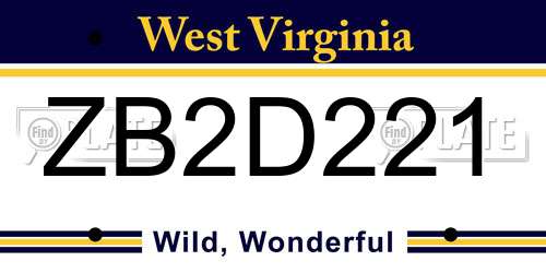 ZB2D221 West Virginia License Plate