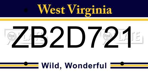 ZB2D721 West Virginia License Plate