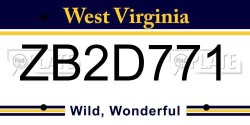 ZB2D771 West Virginia License Plate