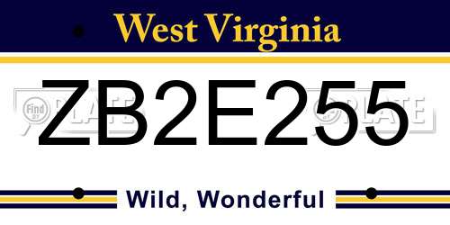 ZB2E255 West Virginia License Plate