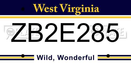 ZB2E285 West Virginia License Plate