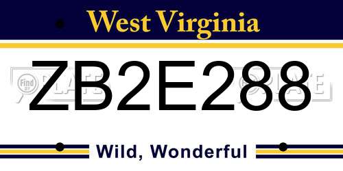 ZB2E288 West Virginia License Plate