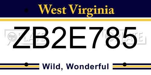 ZB2E785 West Virginia License Plate