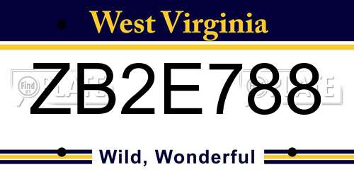ZB2E788 West Virginia License Plate