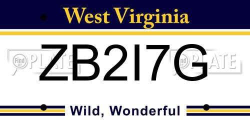 ZB2I7G West Virginia License Plate
