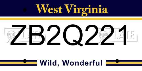 ZB2Q221 West Virginia License Plate