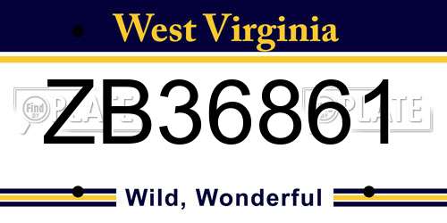 ZB36861 West Virginia License Plate