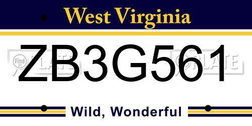 ZB3G561 West Virginia License Plate