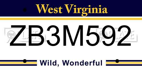 ZB3M592 West Virginia License Plate