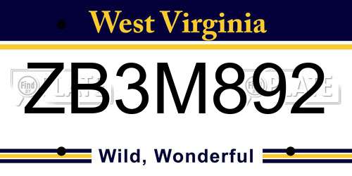 ZB3M892 West Virginia License Plate