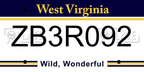 ZB3R092 West Virginia License Plate