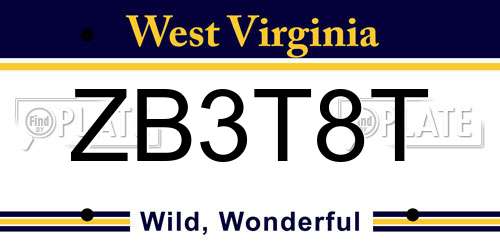 ZB3T8T West Virginia License Plate