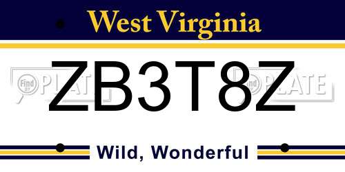 ZB3T8Z West Virginia License Plate