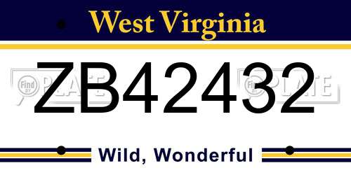 ZB42432 West Virginia License Plate