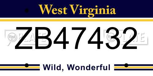 ZB47432 West Virginia License Plate