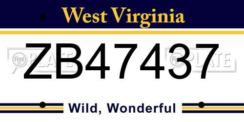 ZB47437 West Virginia License Plate