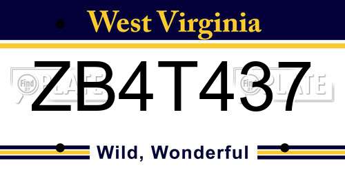 ZB4T437 West Virginia License Plate