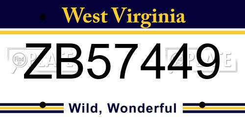 ZB57449 West Virginia License Plate