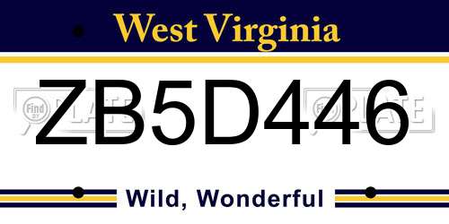 ZB5D446 West Virginia License Plate