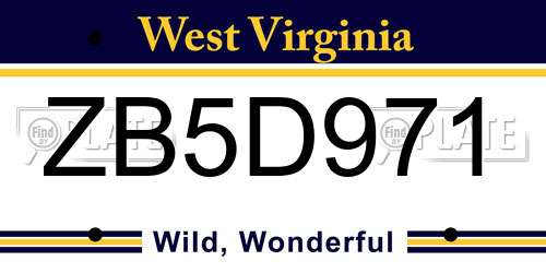 ZB5D971 West Virginia License Plate