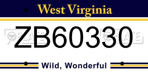 ZB60330 West Virginia License Plate