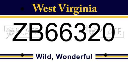 ZB66320 West Virginia License Plate