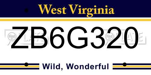 ZB6G320 West Virginia License Plate
